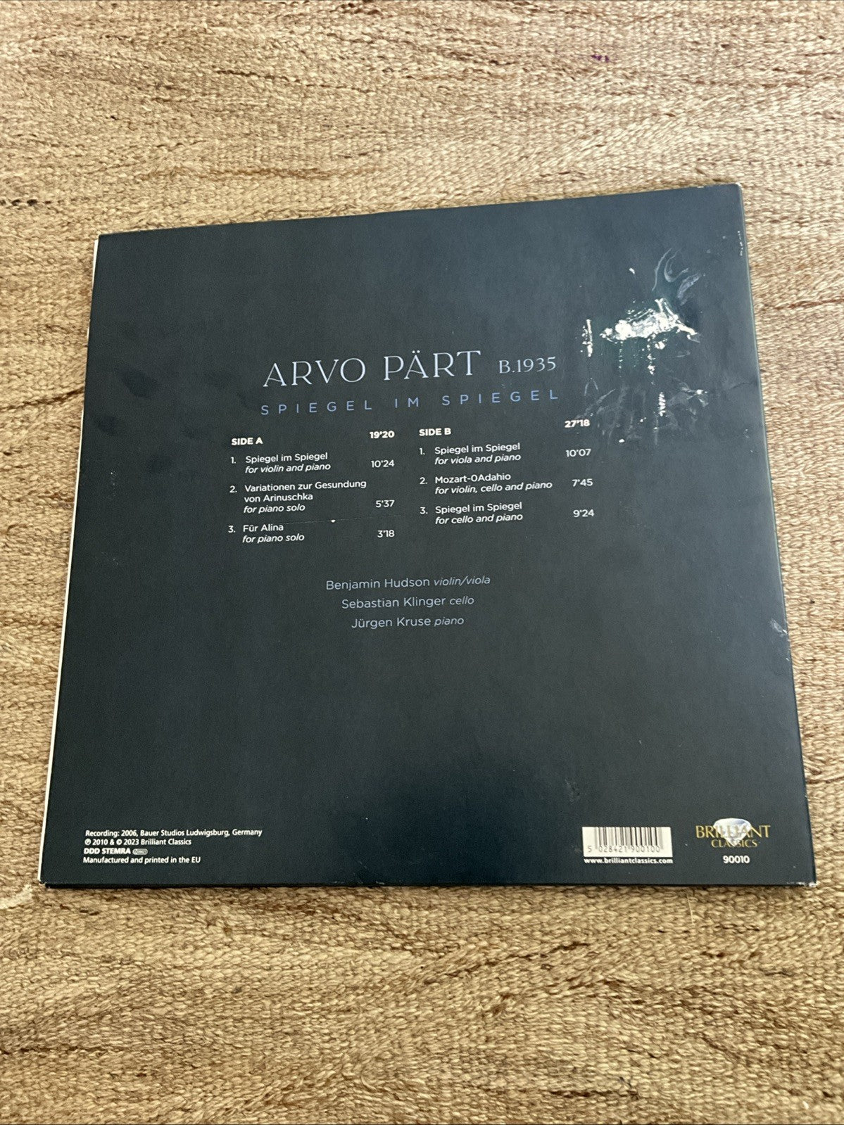 Benjamin Hudson sebastian Klin - Arvo Part Spiegel Im Spiegel VINYL